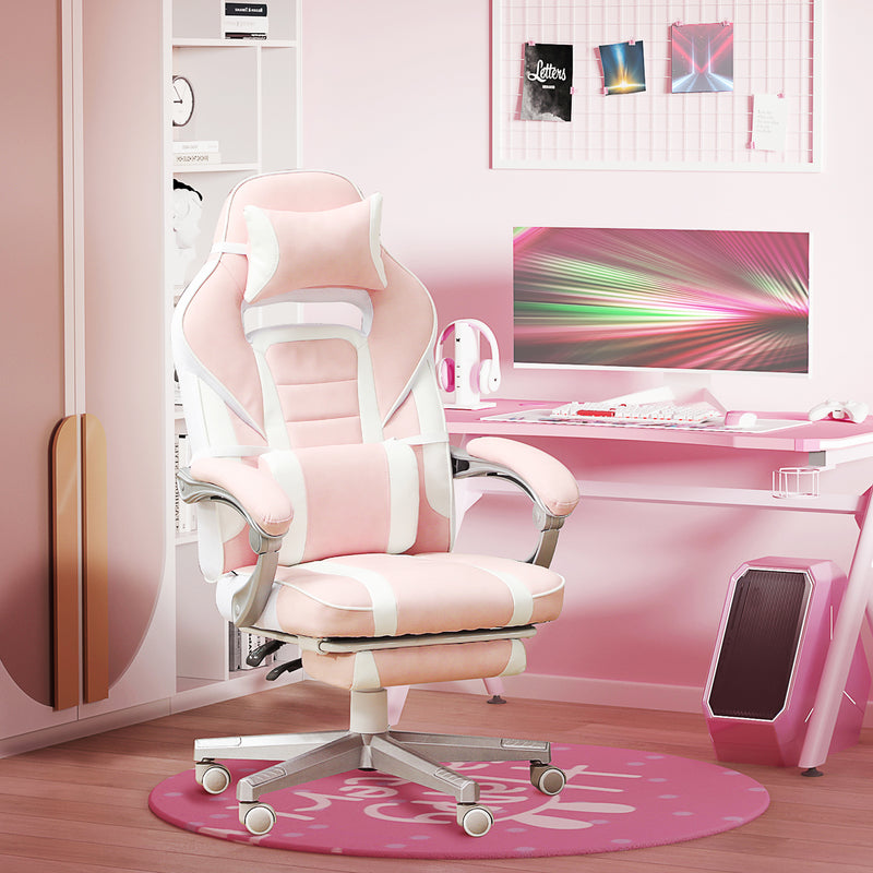 Reclining gaming chair – pink & white – image 2