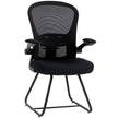 HOMCOM Reception Chair, Conference Meeting Office Chair with Flip-up Armrest, Mesh Backrest, Lumbar Support and Metal