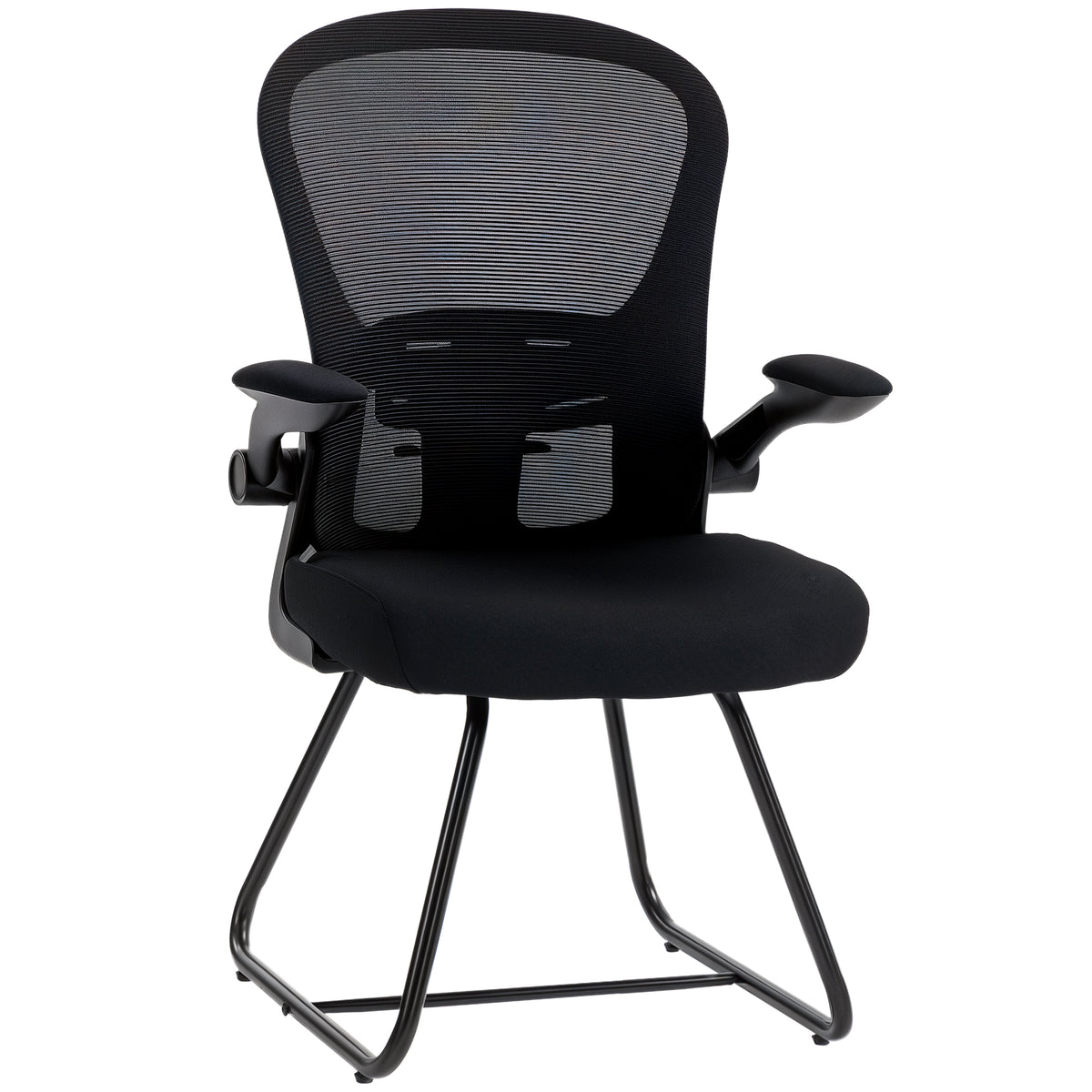 HOMCOM Reception Chair, Conference Meeting Office Chair with Flip-up Armrest, Mesh Backrest, Lumbar Support and Metal