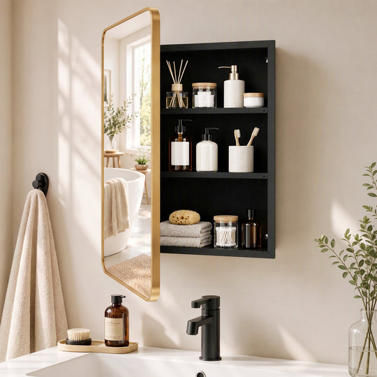 HOMCOM 50.8 x 11.6 x 71 cm Bathroom Mirror Cabinet, Wall Cabinet with Adjustable Shelves, Wall-Mounted or Recessed – view 2