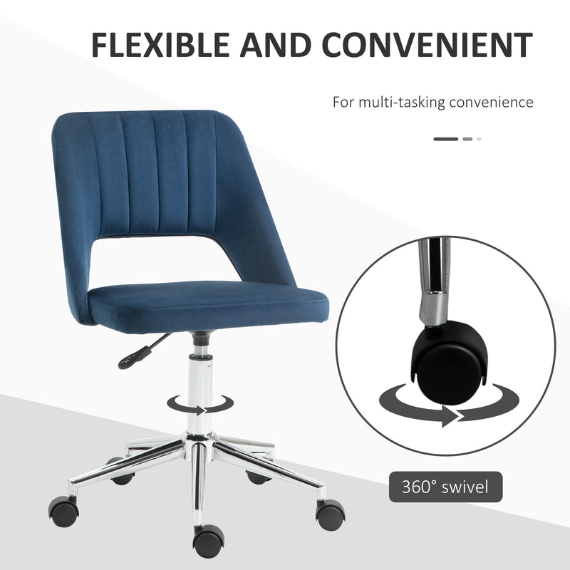 Vinsetto Armless Velvet-Feel Office Chair - Dark Blue – view 6