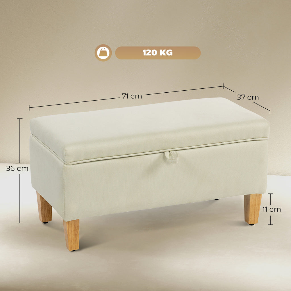 30L Linen Storage Ottoman Padded Footstool with Rubberwood Legs for Storage Box, Bed End, Shoe Bench, Seating, Beige