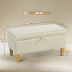 30L Linen Storage Ottoman Padded Footstool with Rubberwood Legs for Storage Box, Bed End, Shoe Bench, Seating, Beige