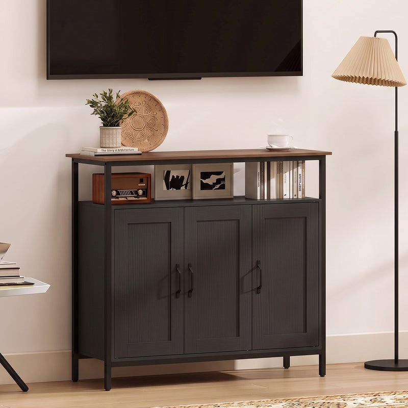 HOMCOM Industrial Kitchen Sideboard with Open Shelf, 2 Cabinets, Adjustable Shelves for Living Room, Dining Room, Black – view 7