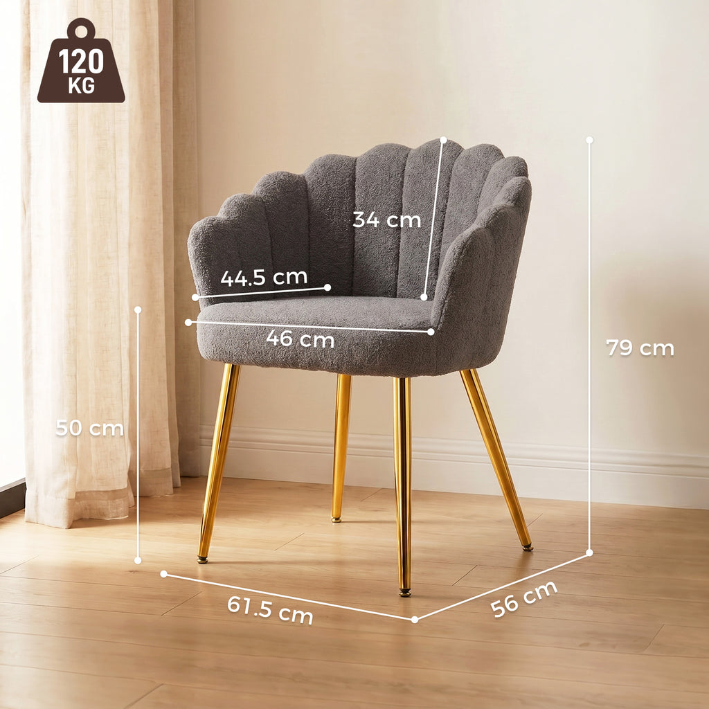 Lounge Chair Petal-Back Armchair Metal Metal Legs for Living Room Bedroom, Grey