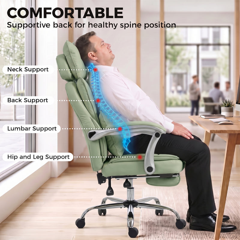 HOMCOM Executive Office Chair, PU Big and Tall Office Chair 180 kg with Wide Seat, Reclining, Lumbar Support, Light – view 7