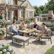 Outsunny 7 Seater Garden Furniture Set, Metal Garden Sofa Set with Cushions, Outdoor Furniture Conversation Sets, Khaki – view 9