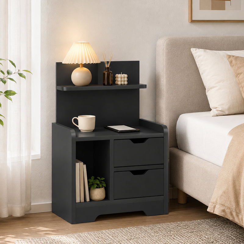 HOMCOM Bedside Table, Small Bedside Cabinet with 2 Drawers and Storage Shelves for Bedroom, Black Wood Effect – view 8