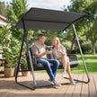 Outsunny 2-Seater Rattan Swing Chair, Outdoor Garden Hanging Swing Seat with Stand, Adjustable Canopy and Soft Cushions – view 2