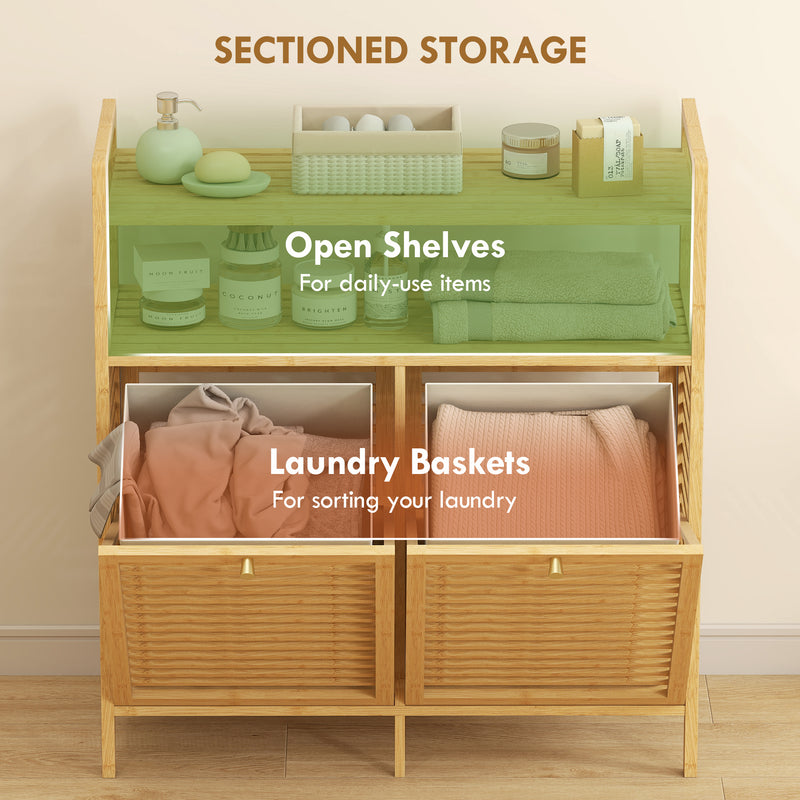 Double tilt-out bamboo laundry cabinet – image 4
