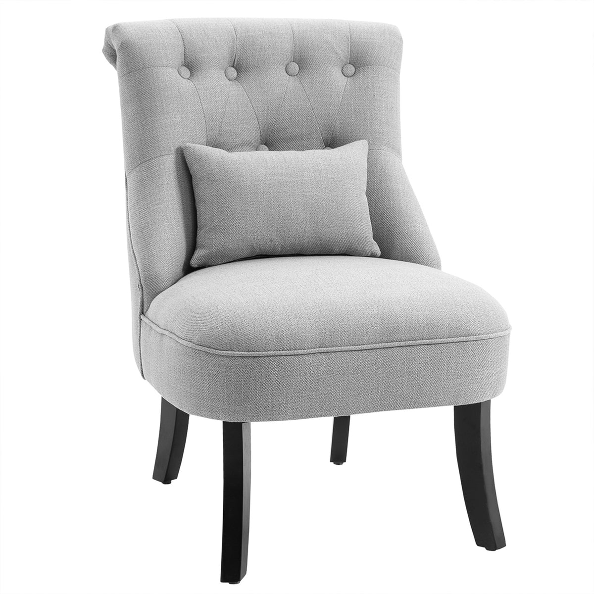Button-Tufted Accent Chair with Pillow & Wooden Legs – Grey