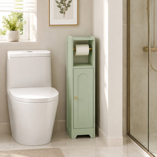 HOMCOM Small Bathroom Storage Cabinet with Toilet Roll Holder - Light Green – view 2