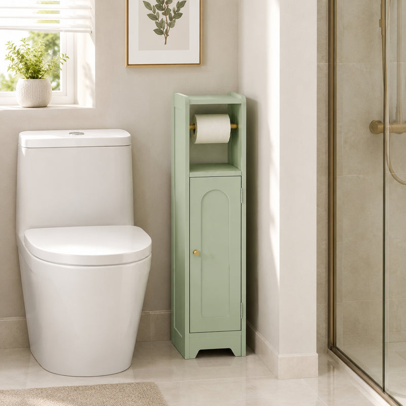 HOMCOM Small Bathroom Storage Cabinet with Toilet Roll Holder - Light Green – view 2