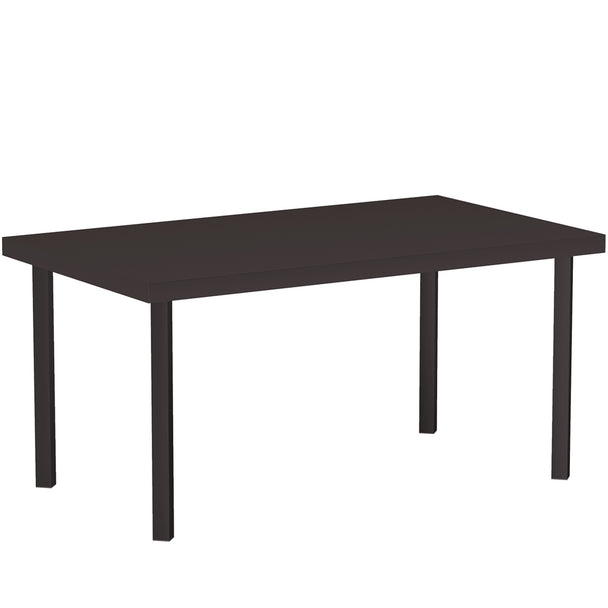 Rectangular 95 x 55 cm metal garden coffee table with brown wood-grain top