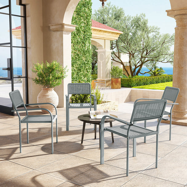 Outsunny Stackable Garden Chairs Set of 4, Rattan Effect Outdoor Dining Chairs, Light Grey – view 2