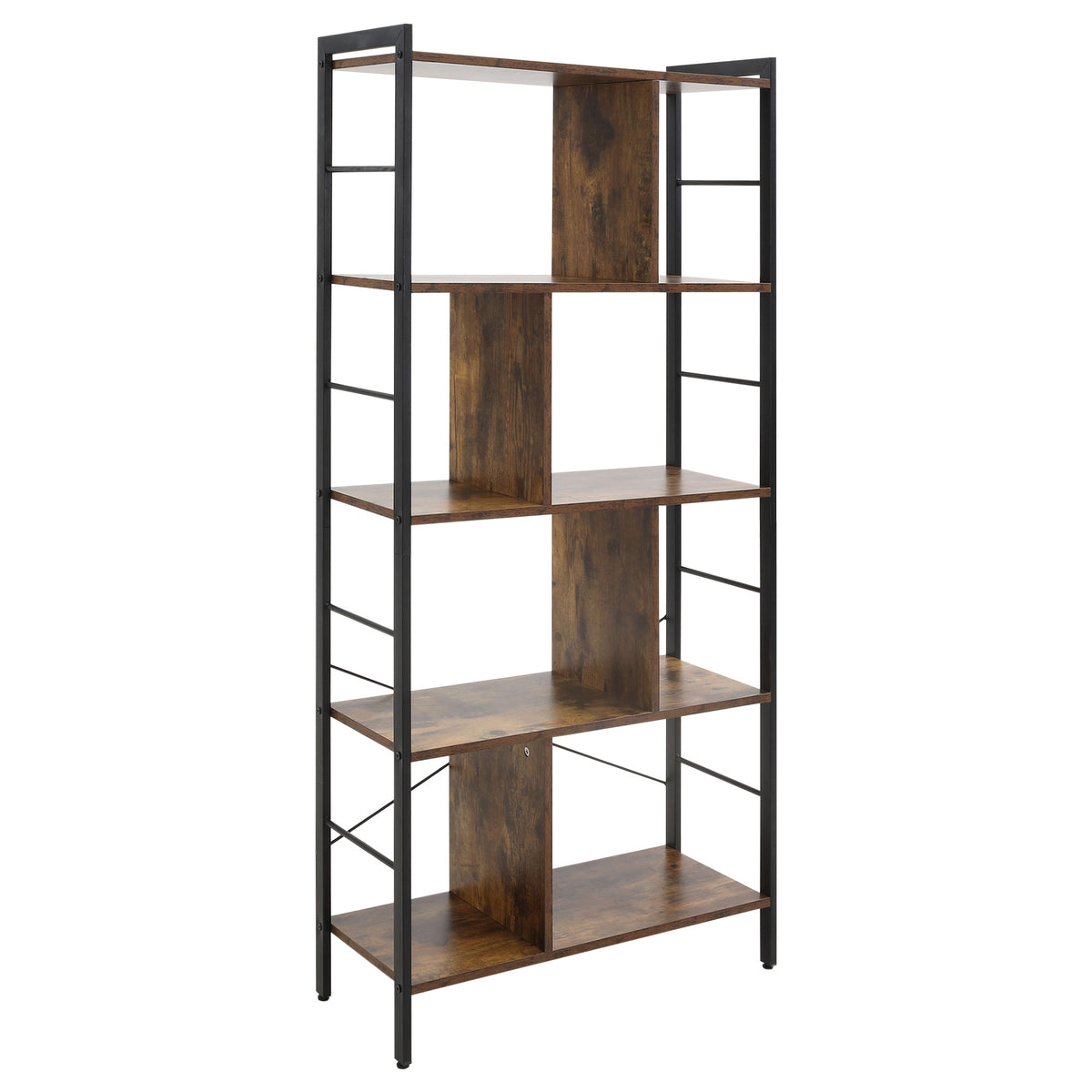 157.5 cm 5-Tier Industrial Bookcase – Rustic Brown & Black
