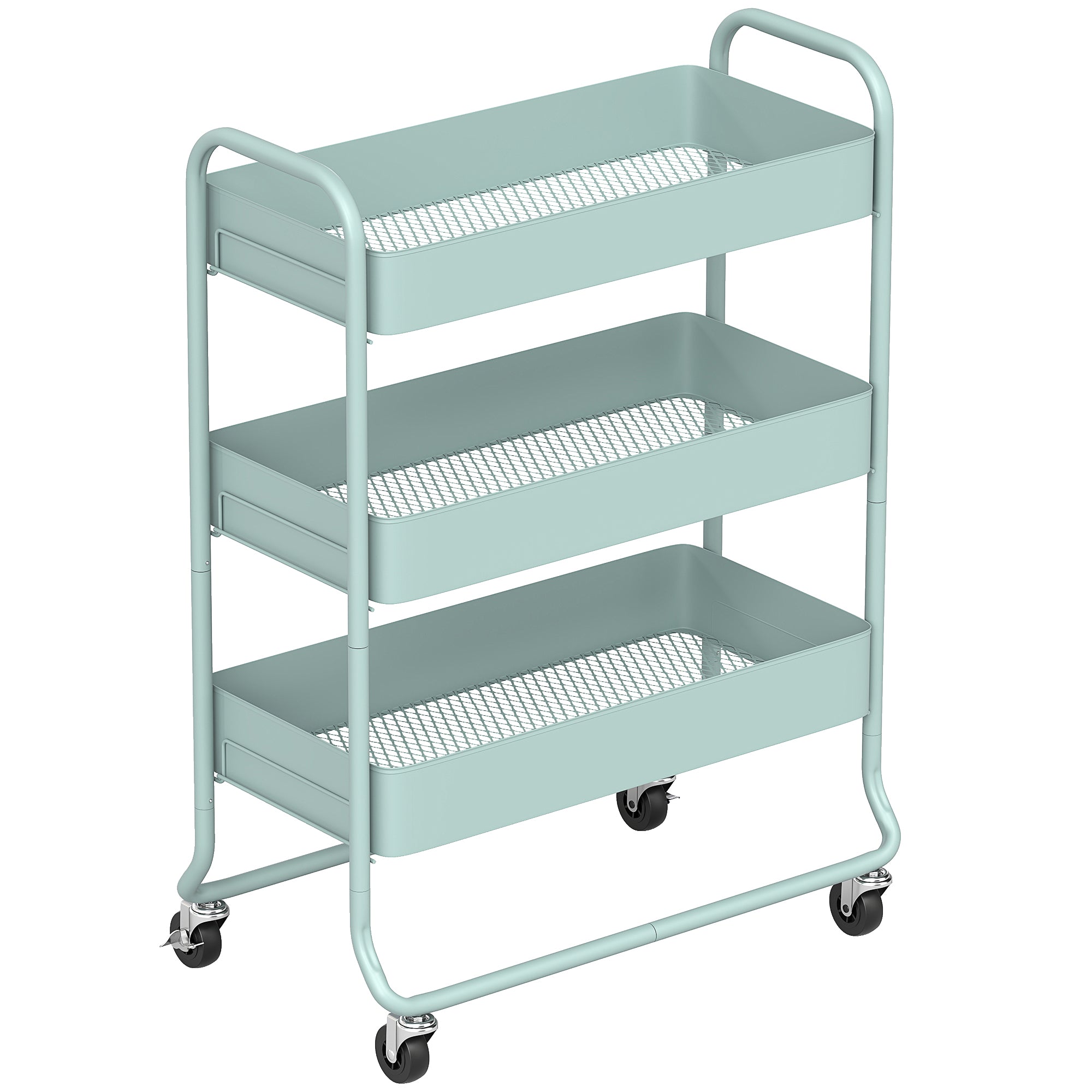 HOMCOM 3-Tier Storage Trolley on Wheels with Mesh Baskets - Light Green