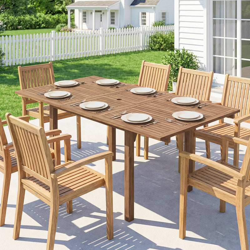 Extending acacia wood garden table with parasol hole – image 10