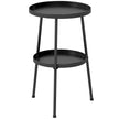 Small black 2-tier round garden side table with metal tripod base