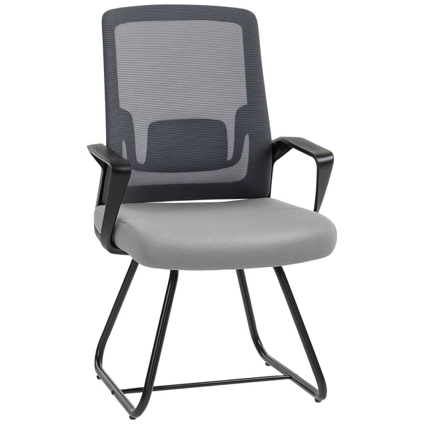 HOMCOM Desk Chair No Wheels, Office Chair with Mesh Back, Lumbar Support, Metal Base for Waiting Room, Conference Room