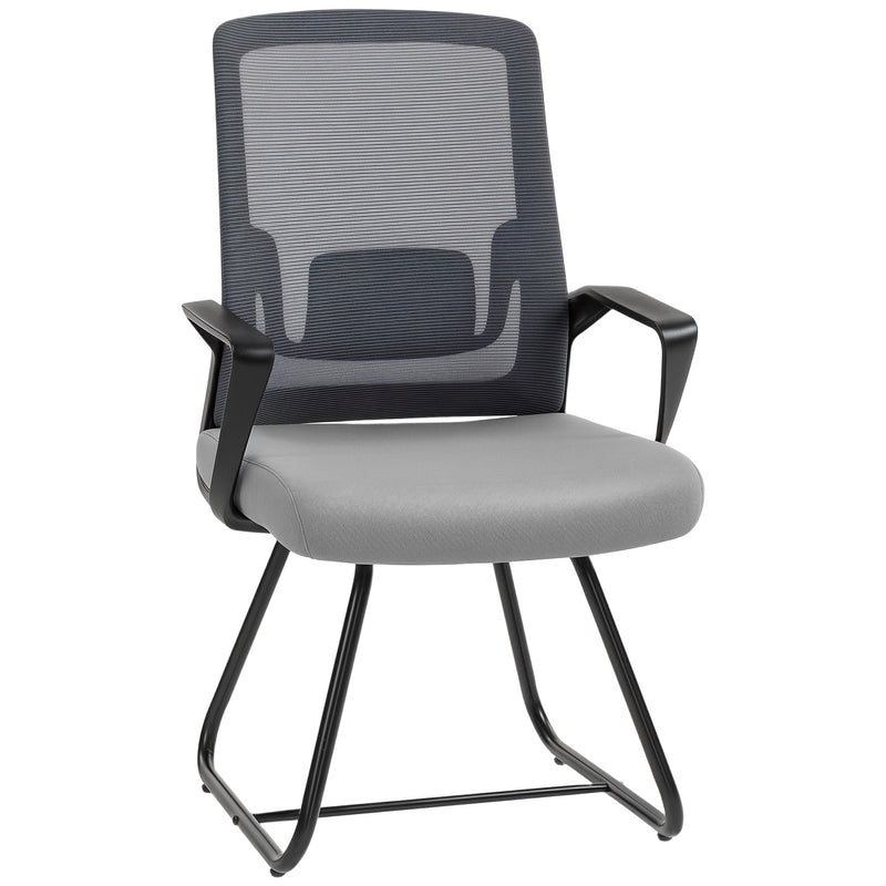 HOMCOM Desk Chair No Wheels, Office Chair with Mesh Back, Lumbar Support, Metal Base for Waiting Room, Conference Room