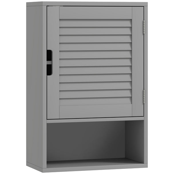 Grey 40 cm wall-mounted bathroom cabinet with louvred door and open lower compartment