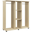 Natural wood-effect 120 cm double open wardrobe with two hanging rails, centre shelves and wheels