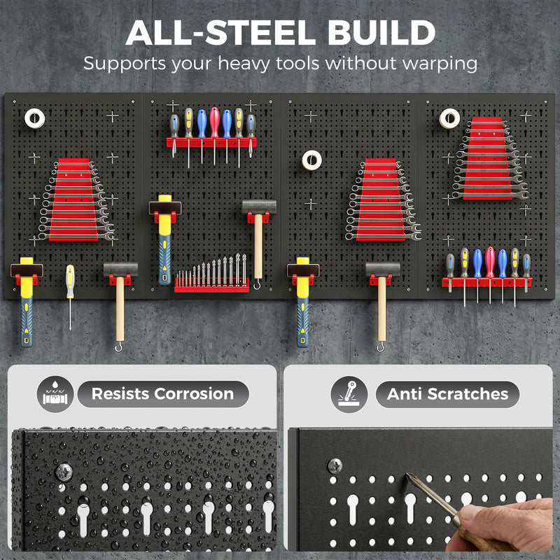 38-Piece Wall-Mounted Tool Pegboard Set with 4 Panels – Black/Red – image 4 of 9