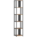 5-Tier Bookshelf with Steel Frame - Rustic Brown