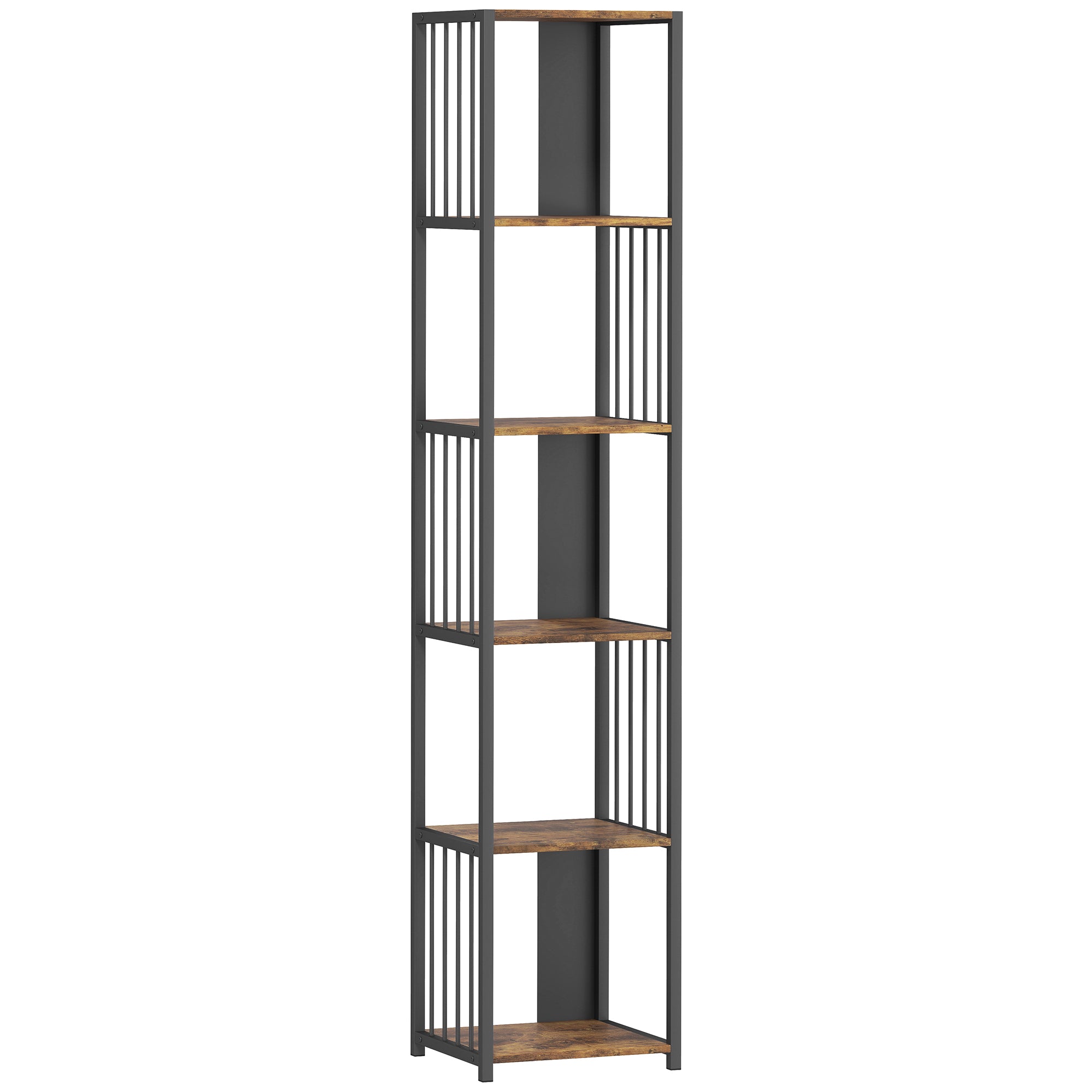 5-Tier Bookshelf with Steel Frame - Rustic Brown