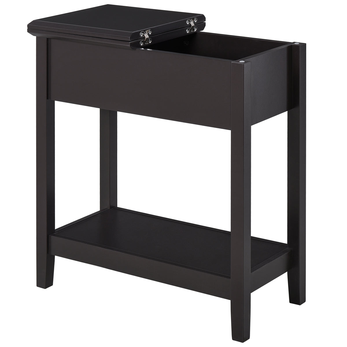 Narrow Flip-Top Side Table with Storage Shelf – Dark Coffee