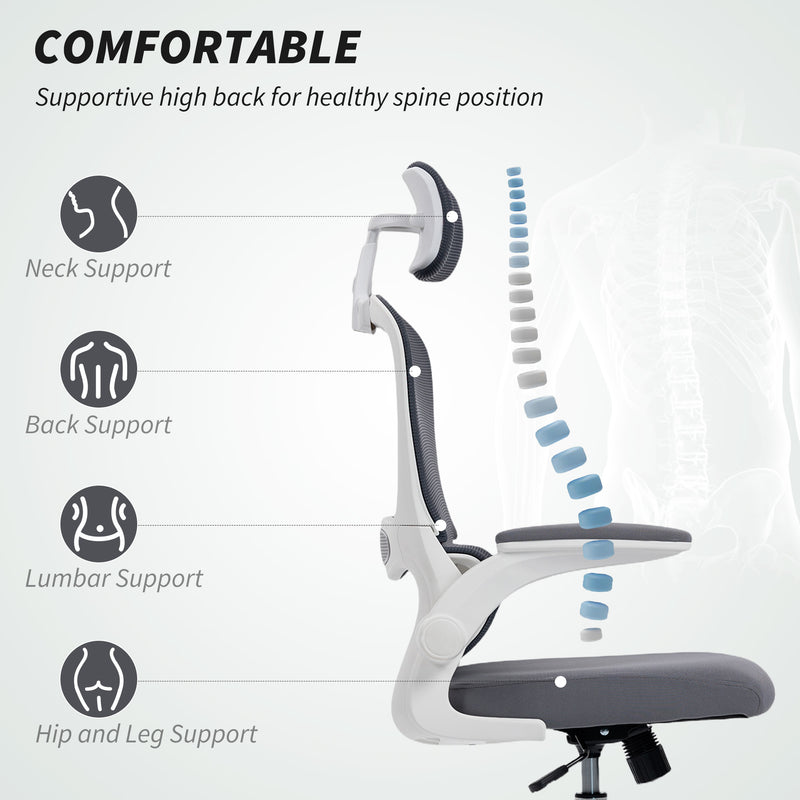 HOMCOM Mesh Back Office Chair, with Lumbar Support - Charcoal Grey – view 4