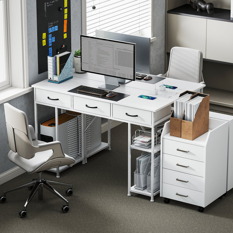 HOMCOM 120cm Computer Desk with Power Outlets, Office Desk Study Table with 3 Fabric Drawers and 4 Storage Shelves – view 8