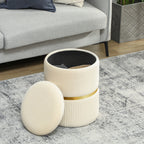 Round Storage Stool, Velvet-feel Fabric Upholstered Vanity Stool with Removable Top, Padded Seat and Hidden Space, Beige