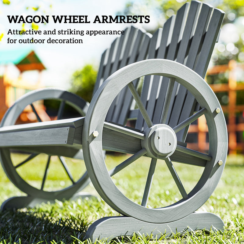 Outsunny Fir Wood Love Seats with Wheel-Shaped Armrests, Large Load-Bearing Chair, Grey – view 7