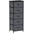Dark grey tall 5-drawer fabric chest with wood-effect top