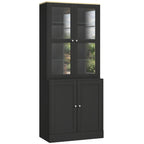 Modern Bookcase Display Storage Unit with Glass Doors Adjustable Shelves, Black