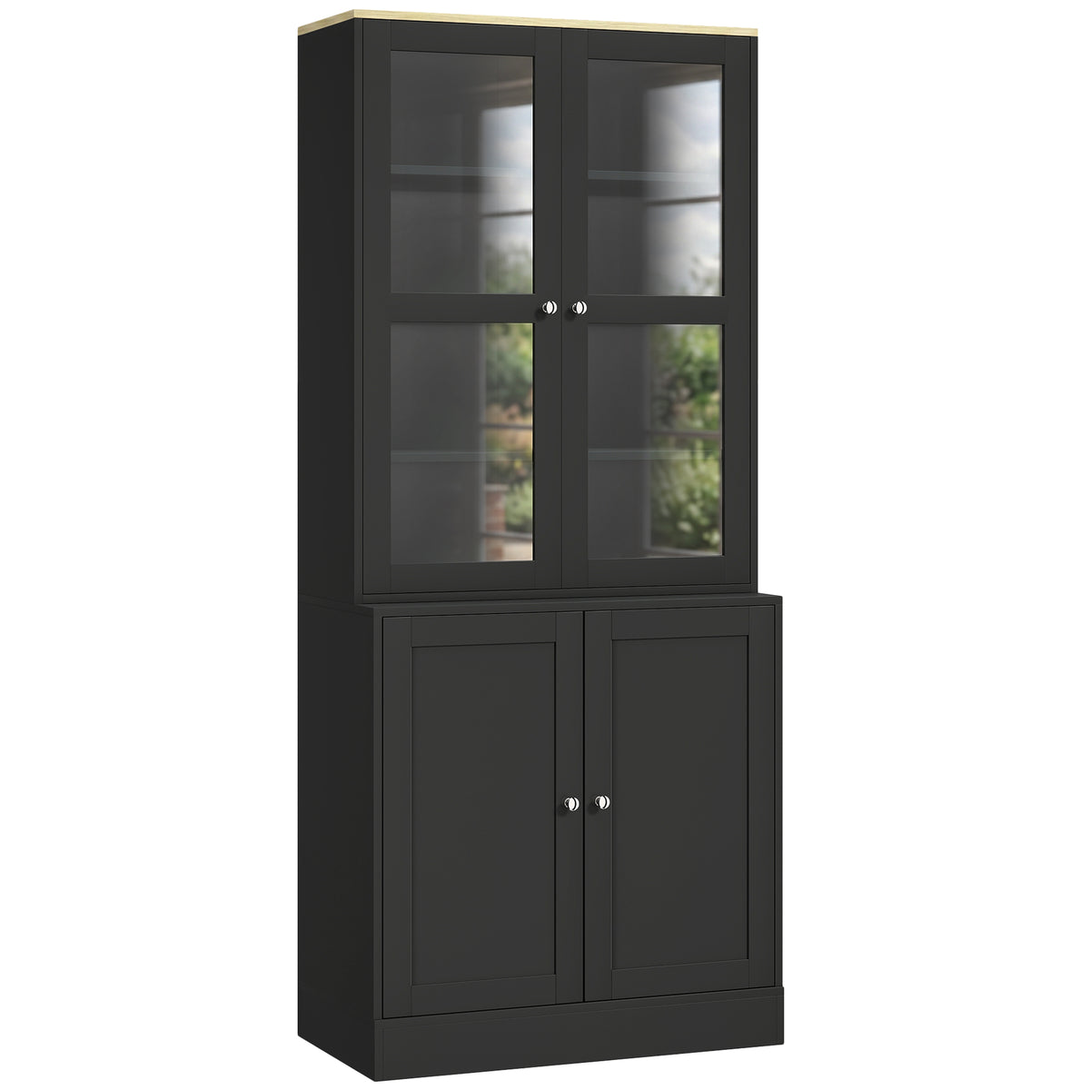 178.5 cm Display Cabinet with Glass Doors & Adjustable Shelves – Black