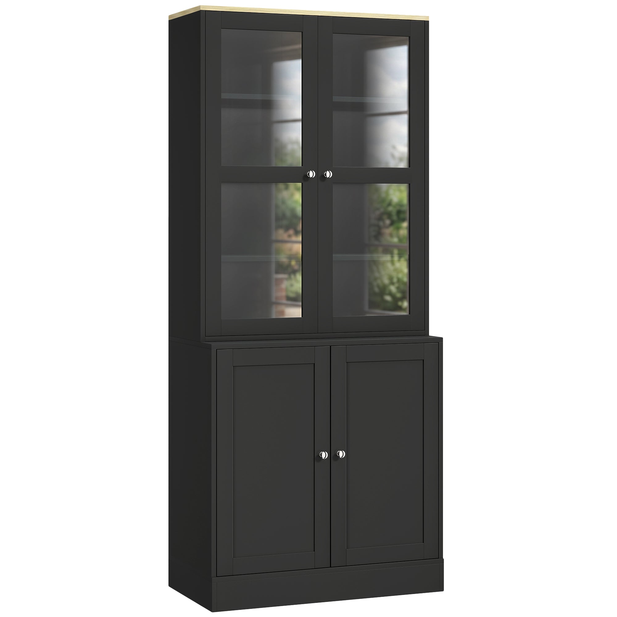 Modern Bookcase Display Storage Unit with Glass Doors Adjustable Shelves, Black