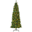 7ft slim pre-lit green pencil Christmas tree with warm white LEDs and red berries