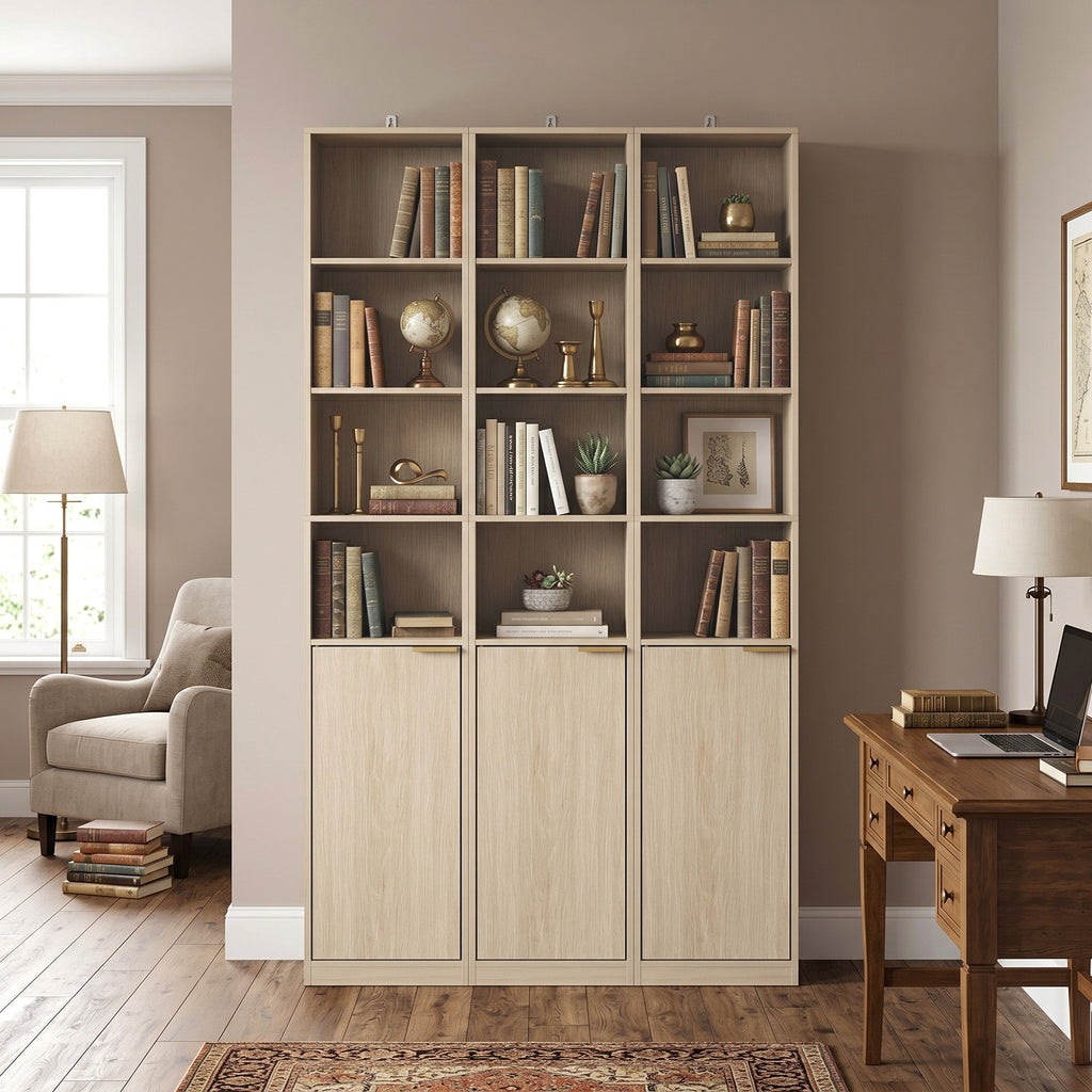 Bookcase Adjustable Shelf Bookshelf Anti-Tip Hardware 6-Tier Storage Cabinet Oak Wood Effect