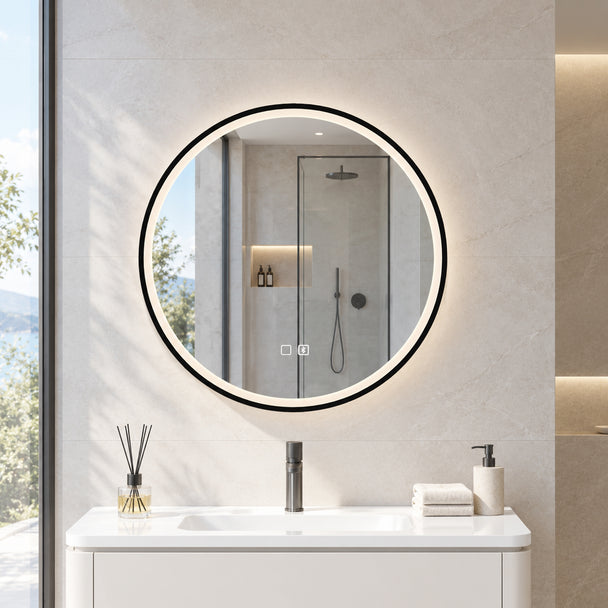 HOMCOM Bathroom Mirror with LED Lights, 60cm Round LED Bathroom Mirror with 3 Colours Dimmable, Bluetooth, Anti-Fog – view 2