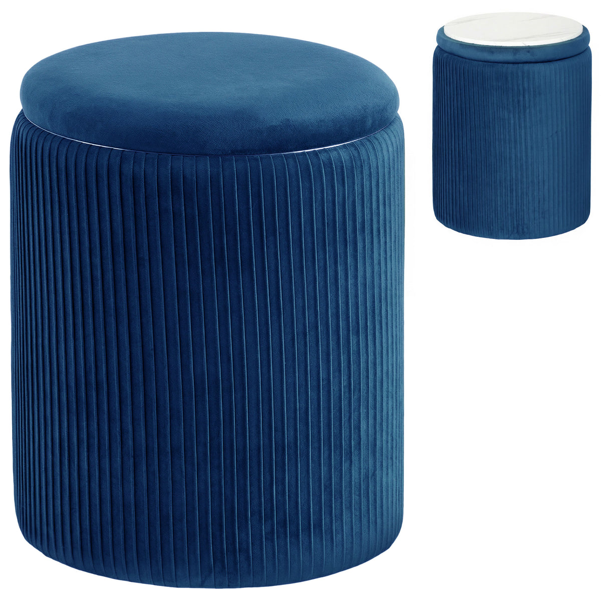 39.2L Velvet Storage Ottoman with Reversible Tray Lid – Blue