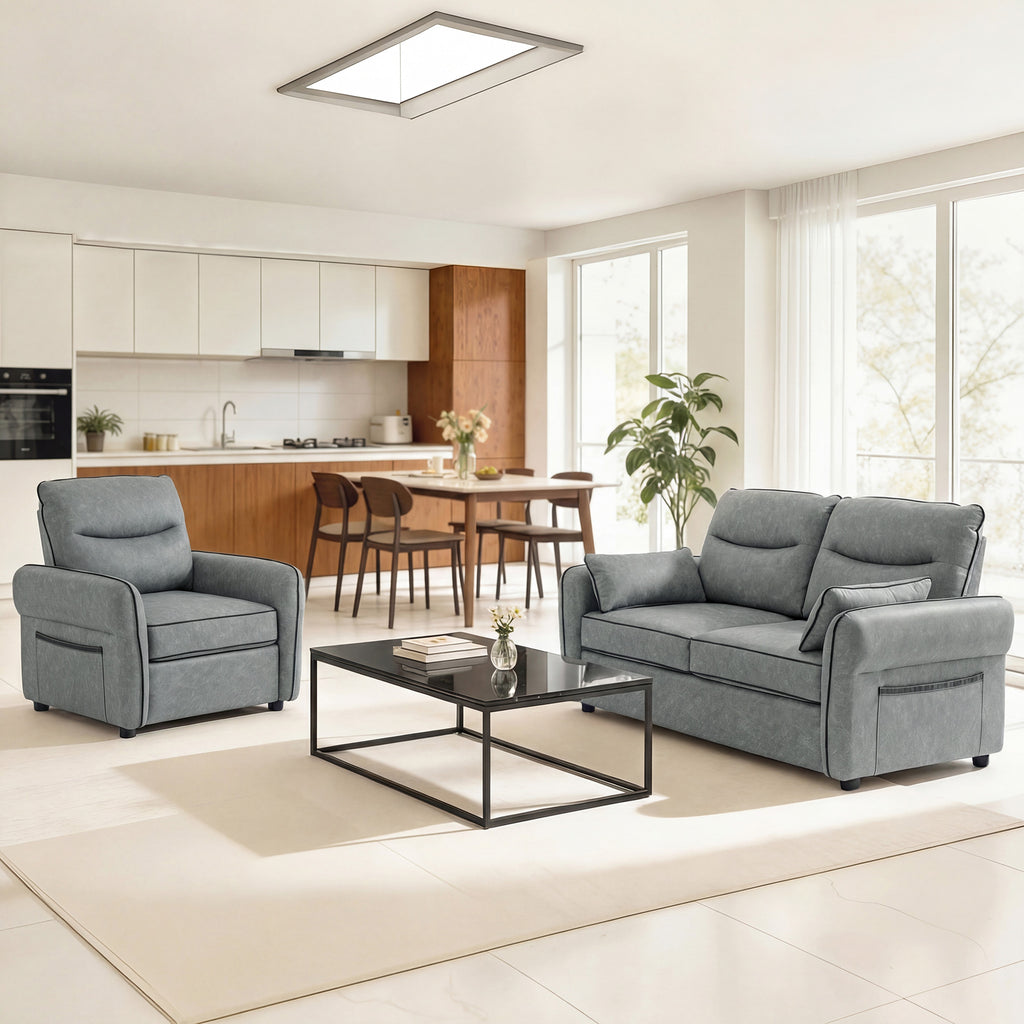 2 Seater Sofa, Faux Leather Loveseat - Grey
