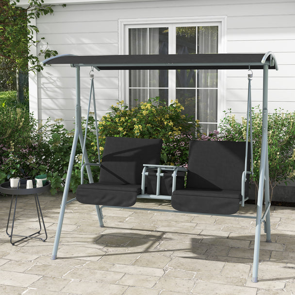 Black 2-seater swing with table – image 2