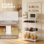 Freestanding Shelving Unit, Industrial Storage Shelf with 6 Hooks and Wine Rack for Living Room, Home Office, White
