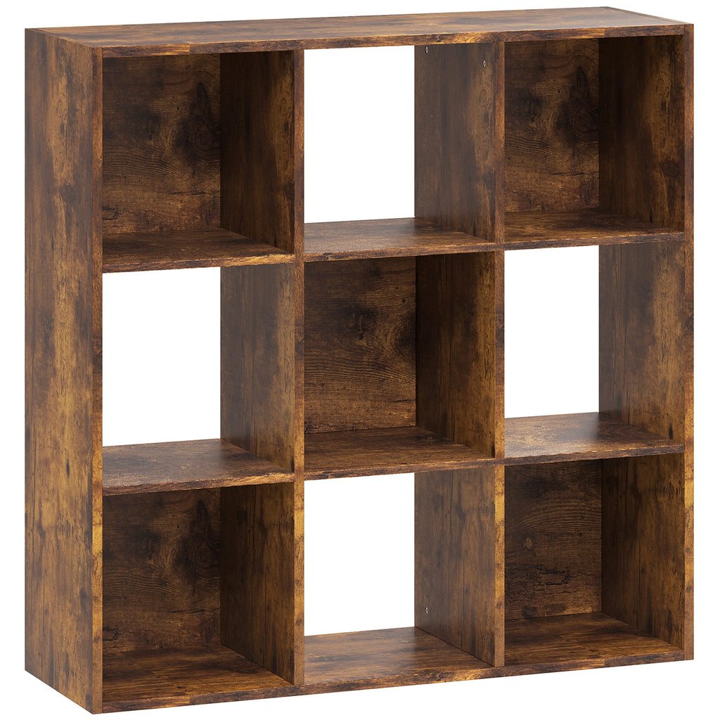 3-tier 9 Cubes Storage Unit Particle Board Cupboard Bookcase Organiser Home Office Shelves, Rustic Brown