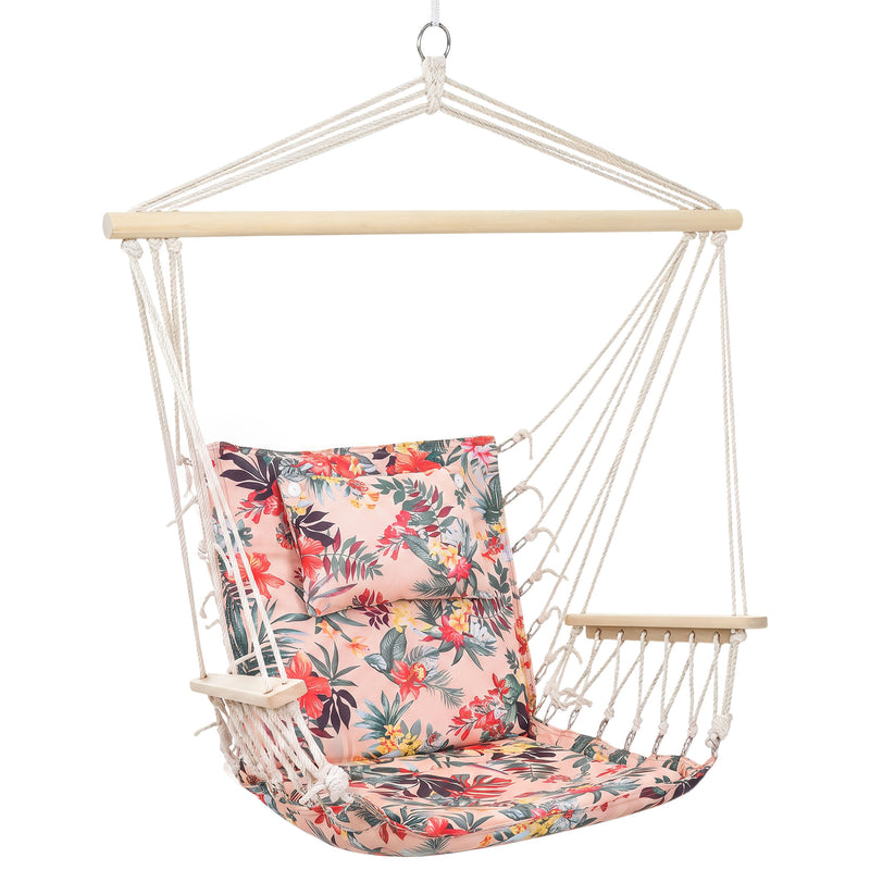 Outsunny Garden Outdoor Hanging Hammock Chair Thick Rope Frame Wooden Arms Safe Garden Outdoor Spot Stylish – view 10