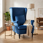 Modern Accent Chair with High Backrest and Pillow, Velvet-Feel Fabric Reading Chair with Solid Wood Legs, Blue