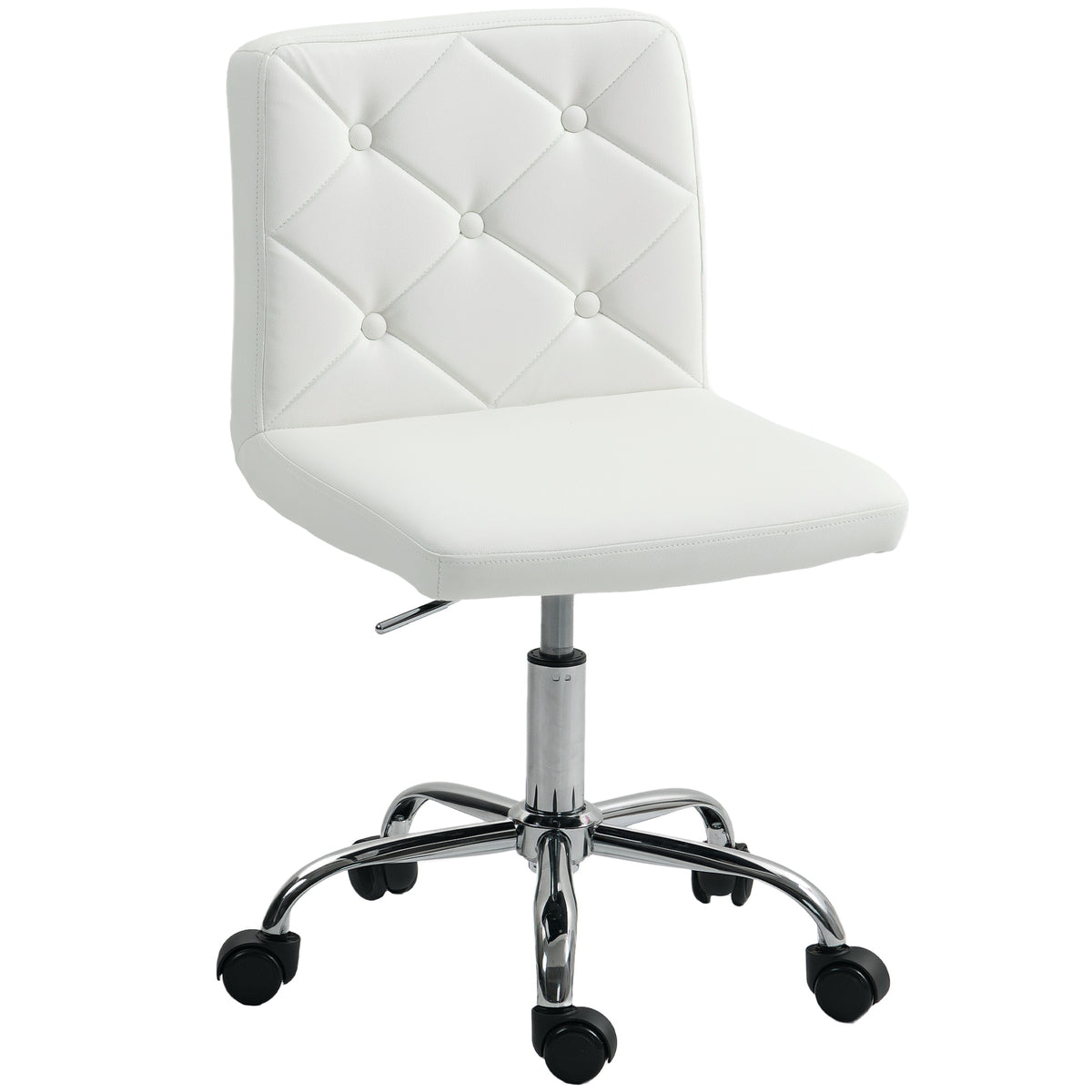 HOMCOM PU Leather Armless Office Chair, Modern Vanity Computer Swivel Chair with Rolling Wheels and Adjustable Height